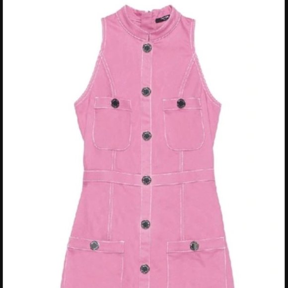 BALMAIN Button-embellished Denim Mini Dress In Pink size 36 - Picture 1 of 11